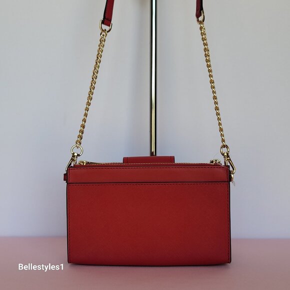 MICHAEL KORS Ruby Small Double-Zip Saffiano Leather Crossbody Bag- Crimson ⭐ - Picture 5 of 16